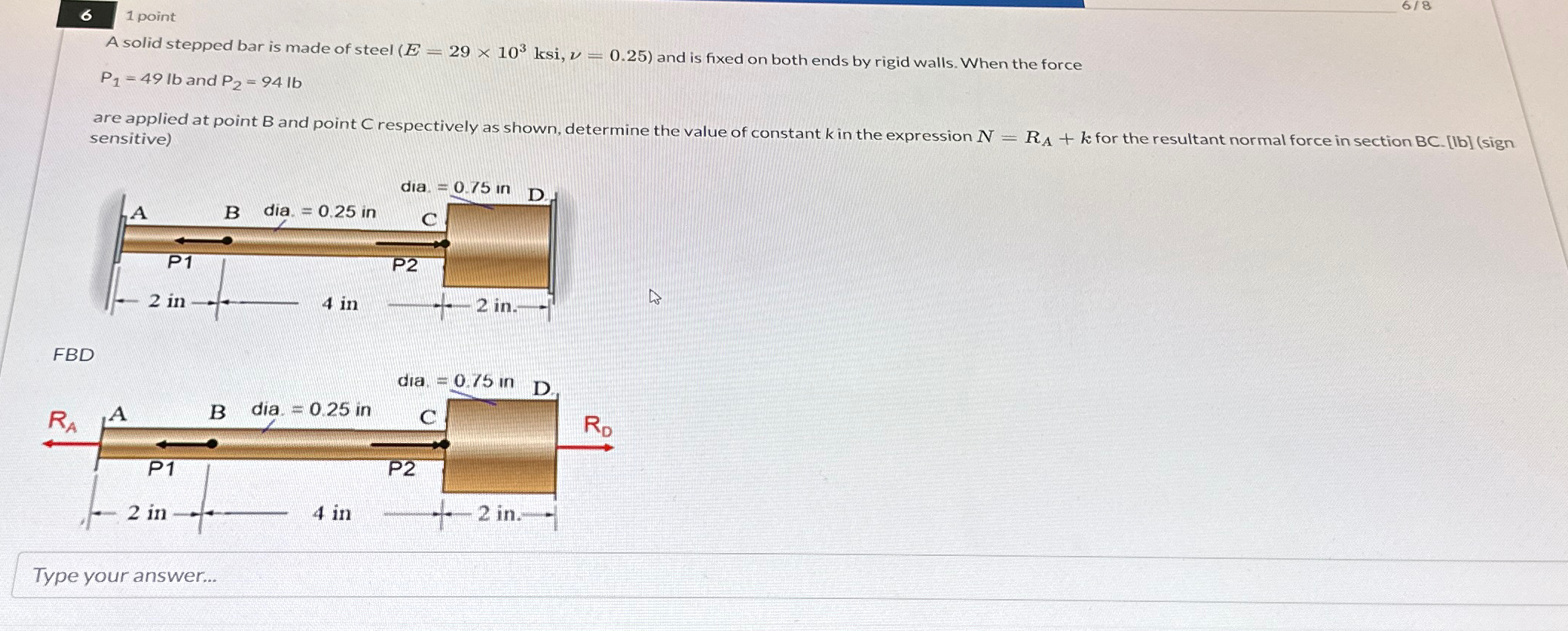 6\ 1 point\ (6)/(8) \ A solid stepped bar is made