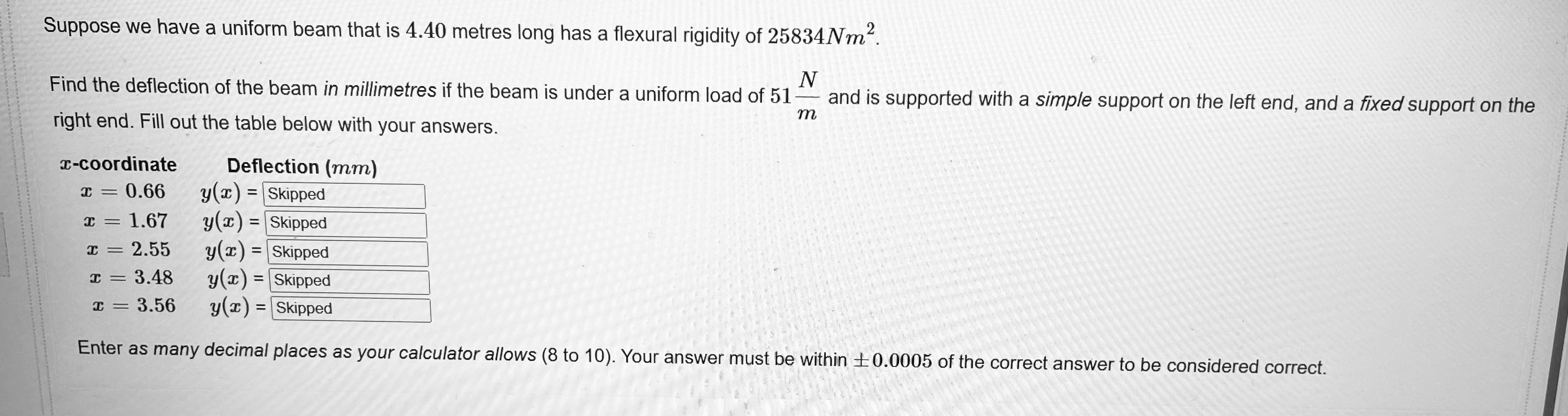 Suppose we have a uniform beam that is 4 . 4 0