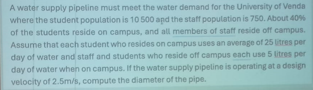 A water supply pipeline must meet the water