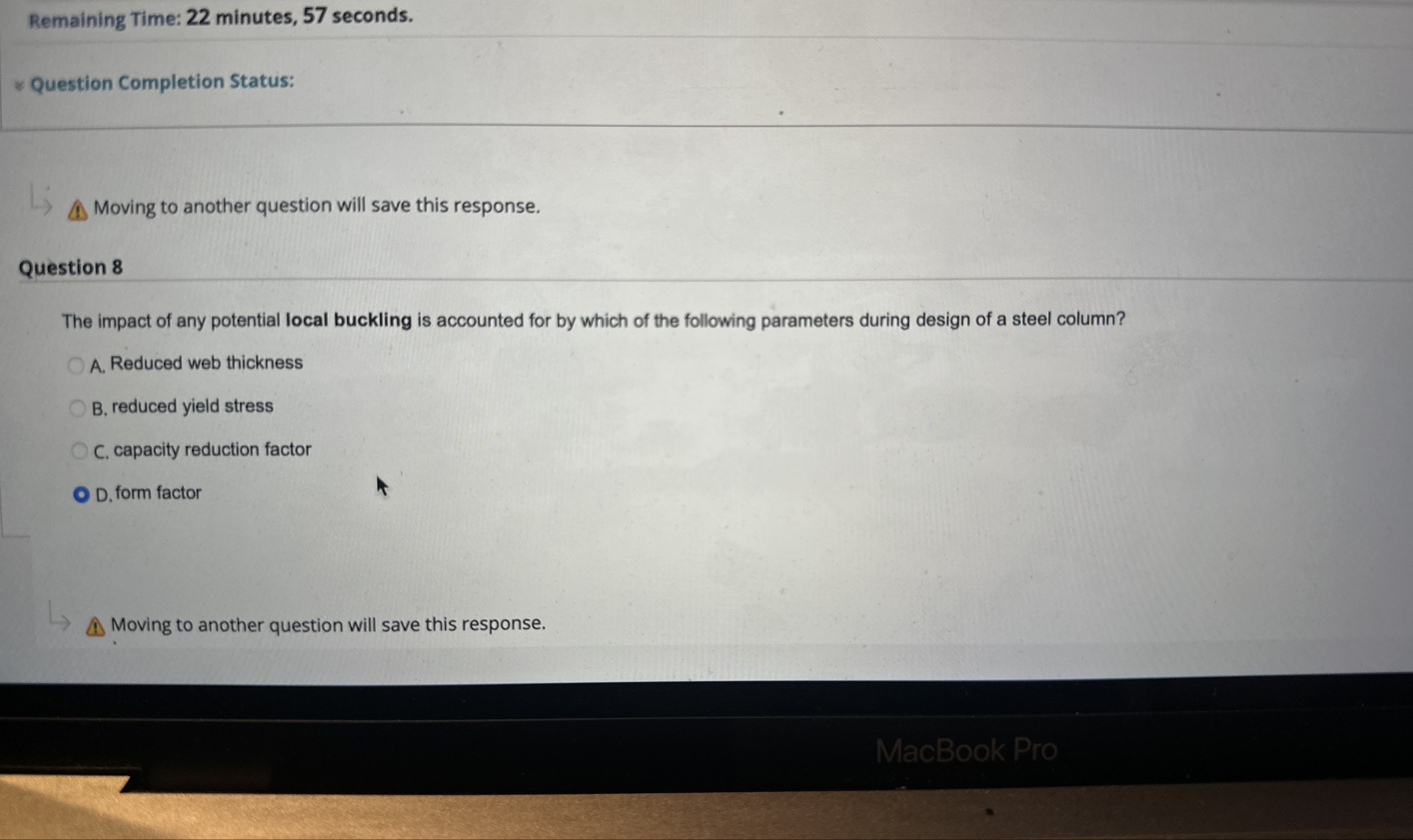 Question 8 The impact of any potential local