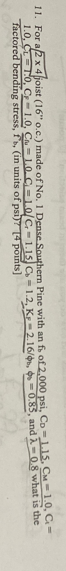 For a 2 4 joist ( 1 6 " o . c . ) made of No . 1