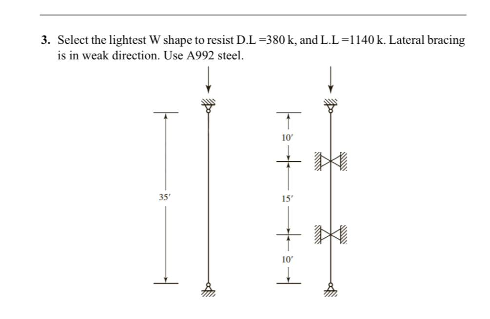 Select the lightest W shape to resist D . L = 3 8