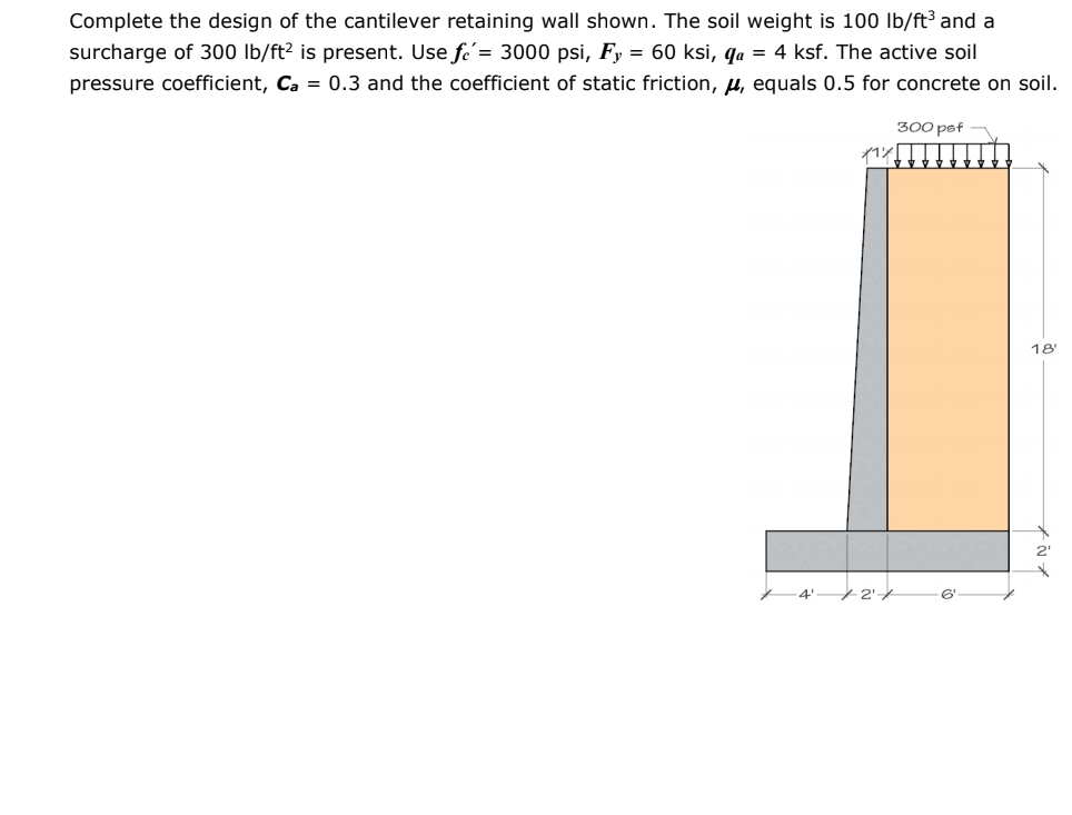 Complete the design of the cantilever retaining
