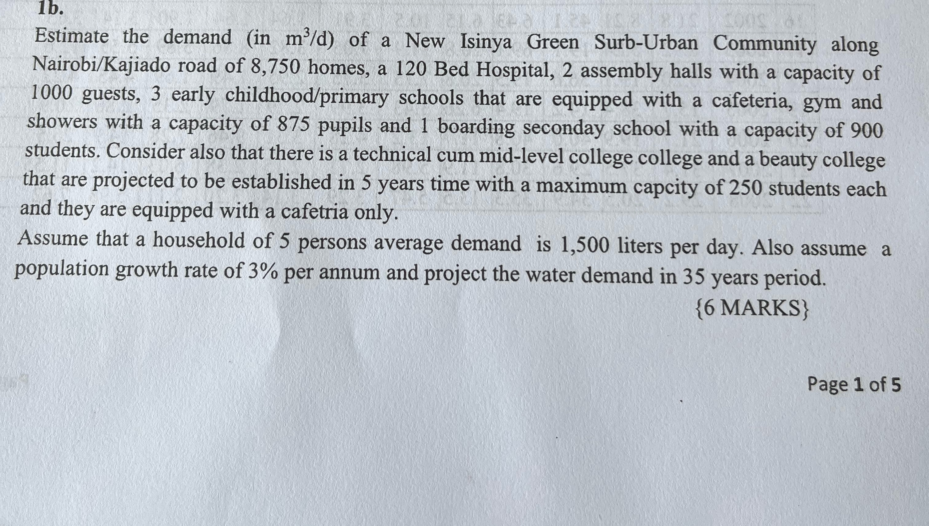 1 b . Estimate the demand ( in m 3 d ) of a New