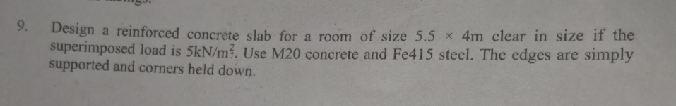 Design a reinforced concrete slab for a room of