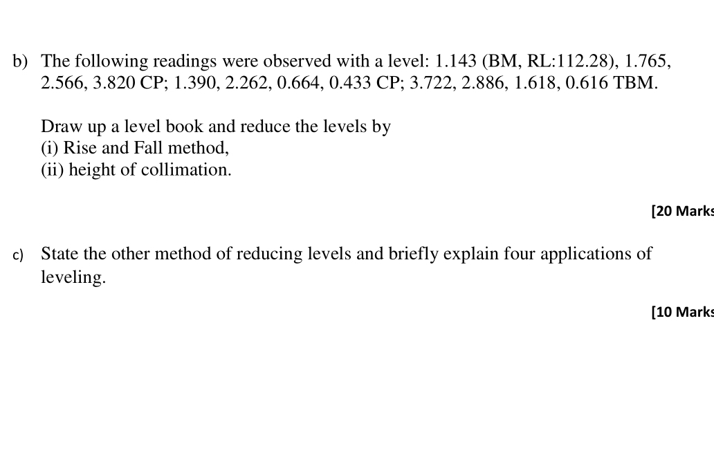 b ) The following readings were observed with a