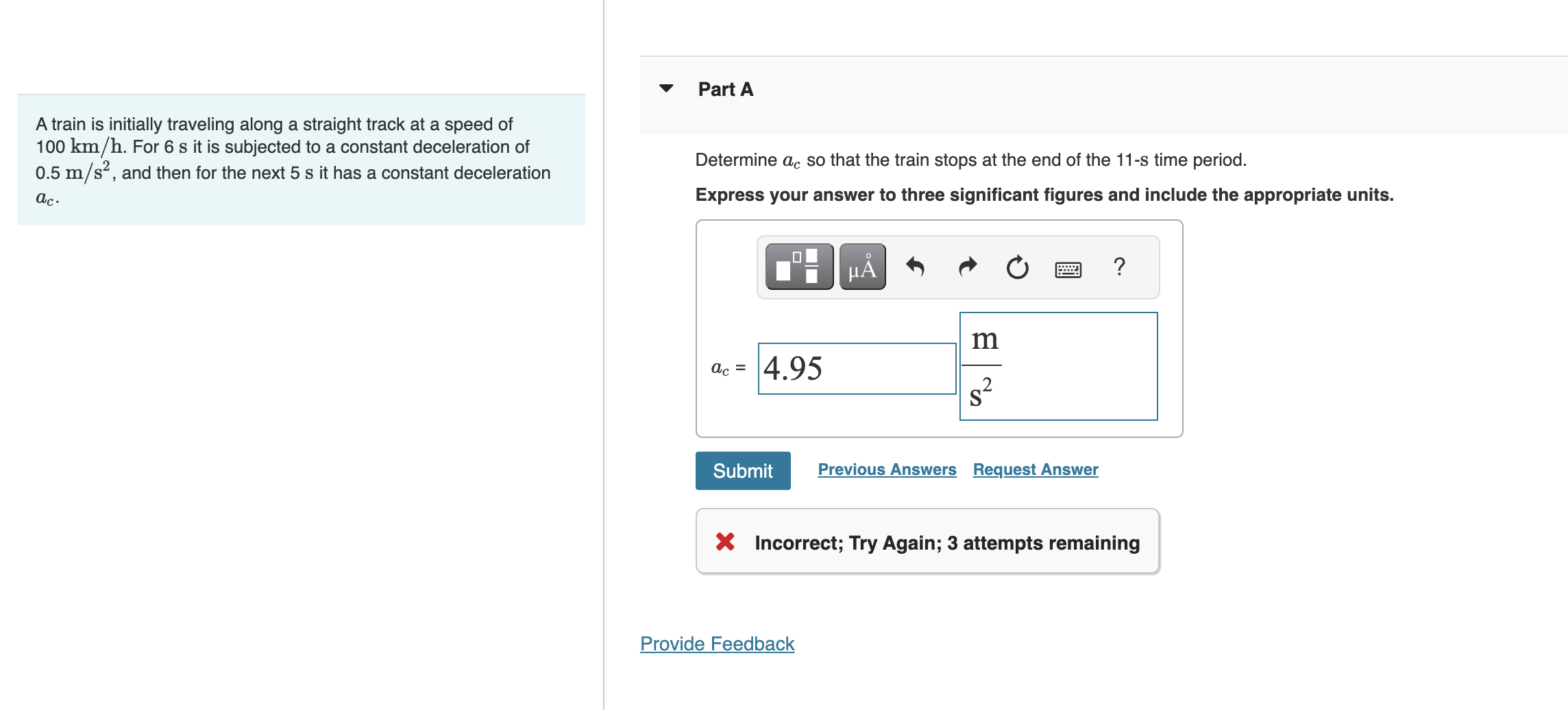 A train is initially traveling along a straight