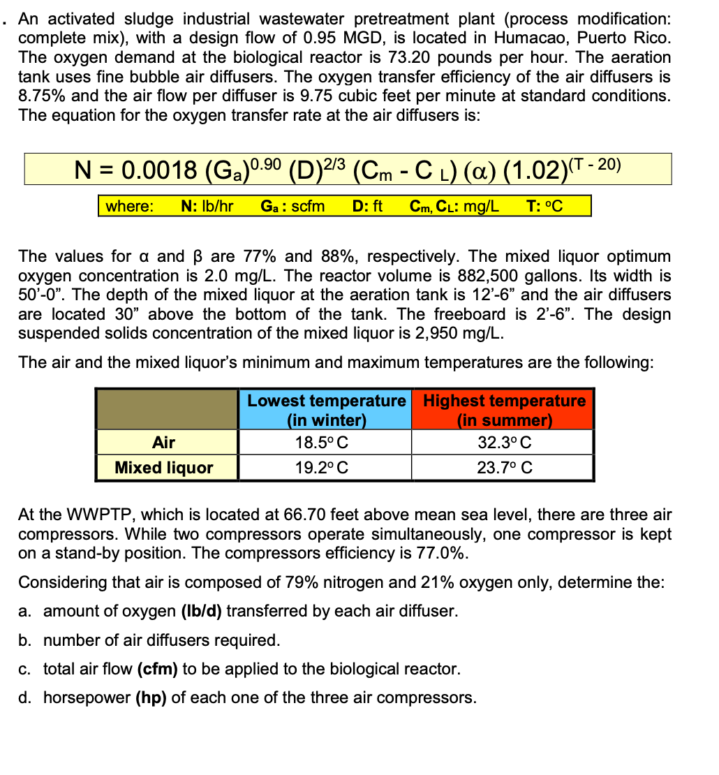 ASSUME ANY DATA NEEDED:An activated sludge