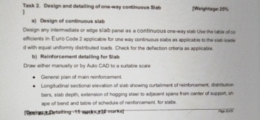 Task 2 . Design and detailing of one - way
