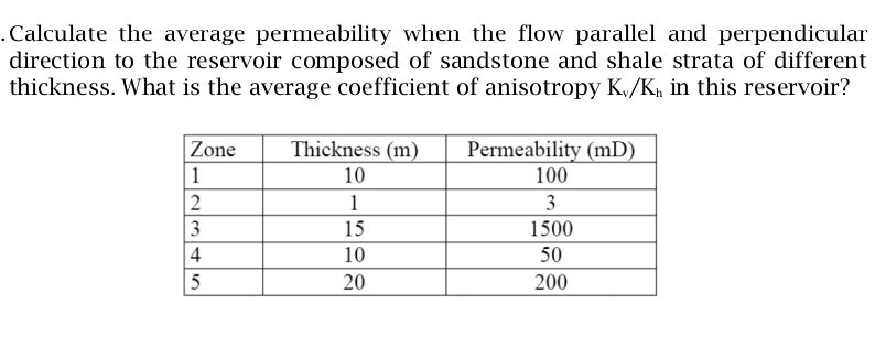 Calculate the average permeability when the flow