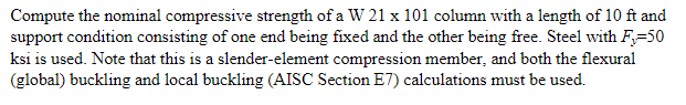 Compute the nominal compressive strength of a W 2