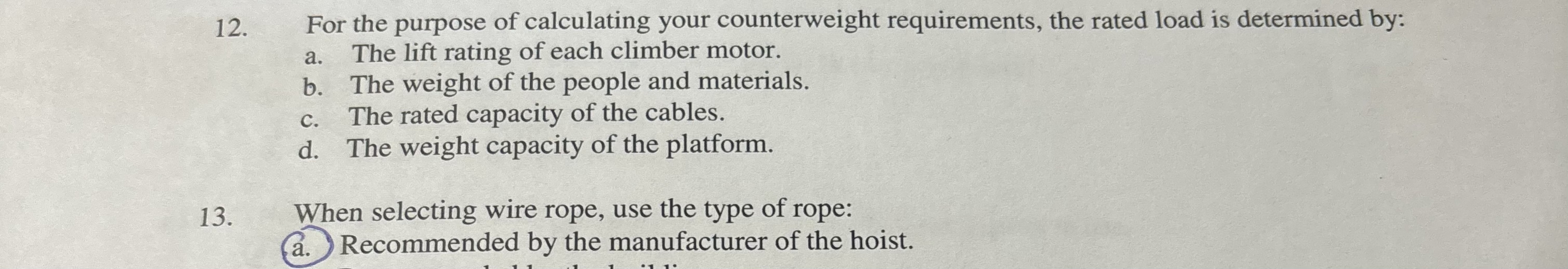 For the purpose of calculating your counterweight
