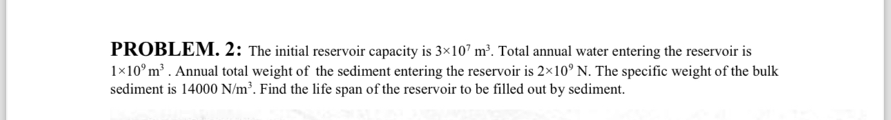PROBLEM. 2 : The initial reservoir capacity is 3
