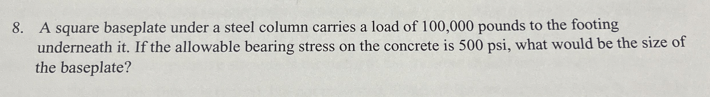 A square baseplate under a steel column carries a