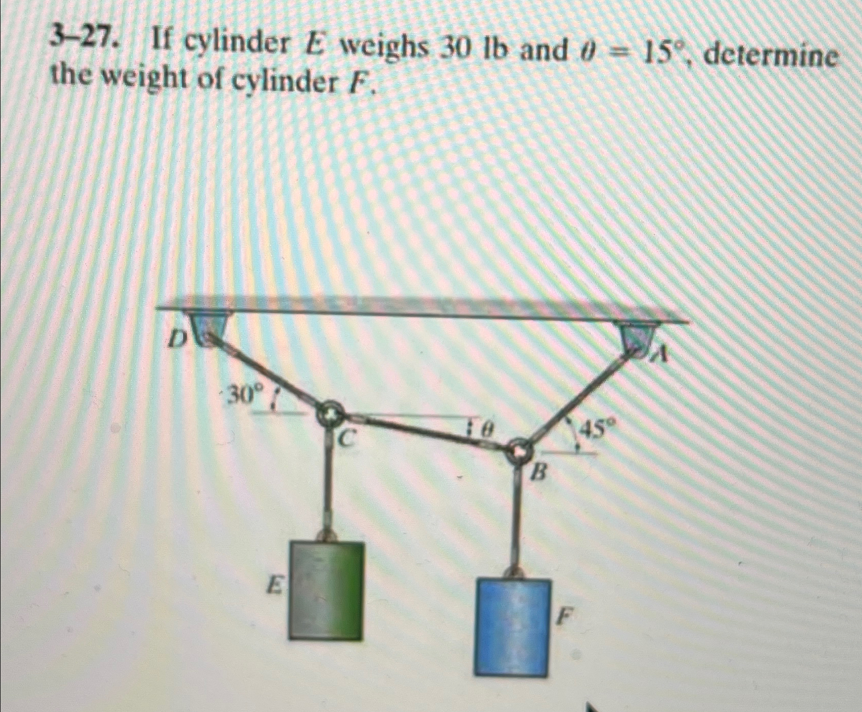 3 - 2 7 . If cylinder E weighs 3 0 l b and = 1 5