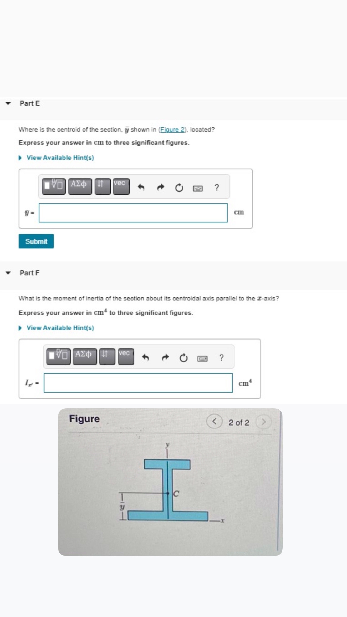 Part E Where is the centroid of the section, ? b