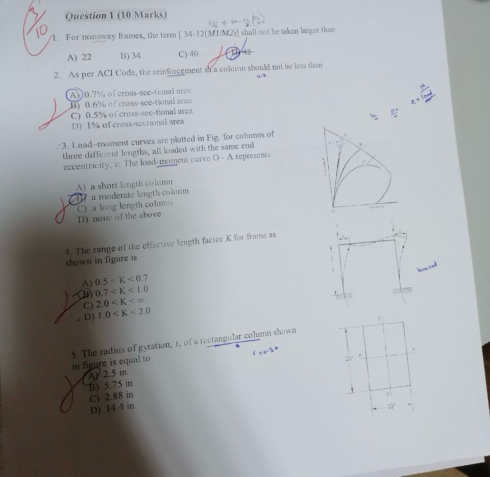 Question 1 ( 1 0 Marks ) For nonsway frames, the