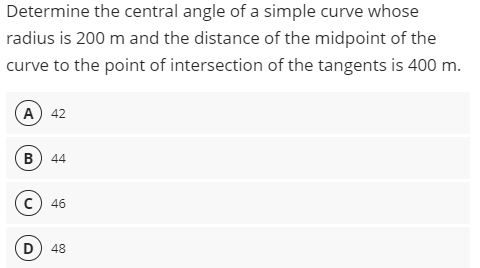 Determine the central angle of a simple curve