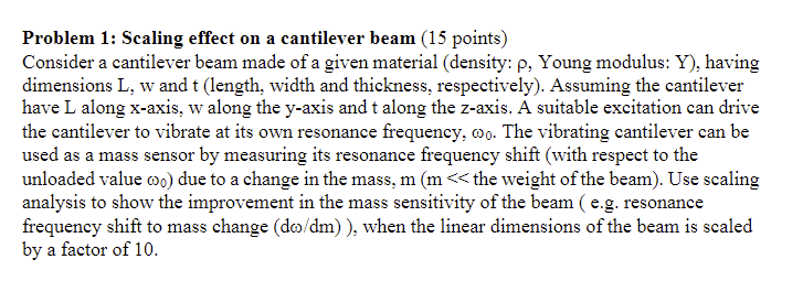 Problem 1 : Scaling effect on a cantilever beam (