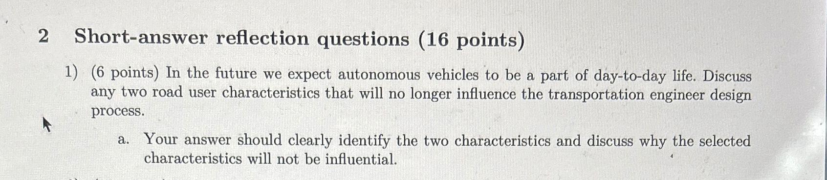 2 Short - answer reflection questions ( 1 6