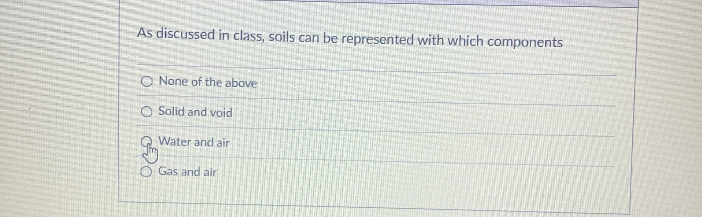 As discussed in class, soils can be represented