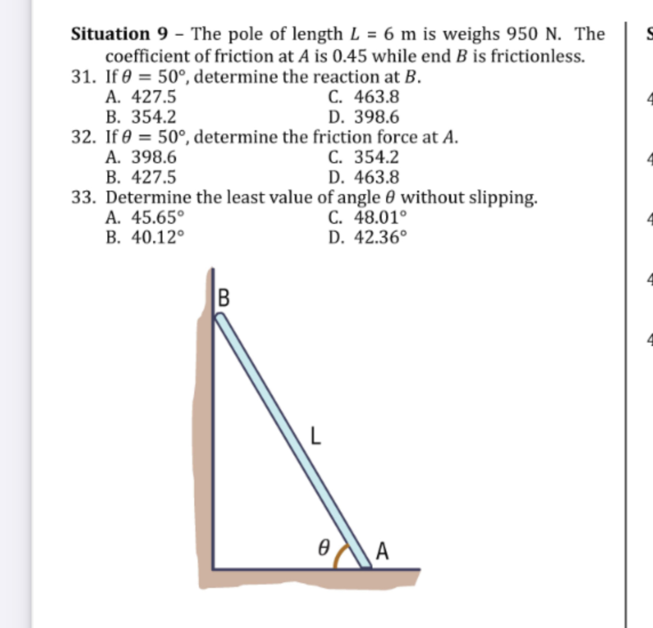 Situation 9 - The pole of length L = 6 m is