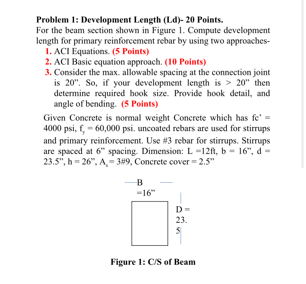 Problem 1 : Development Length ( Ld ) - 2 0