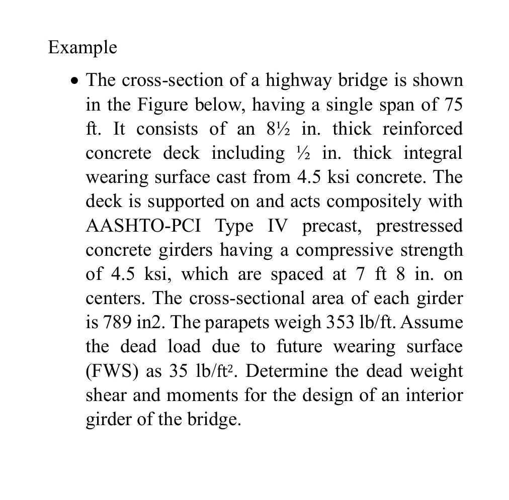 Example The cross - section of a highway bridge