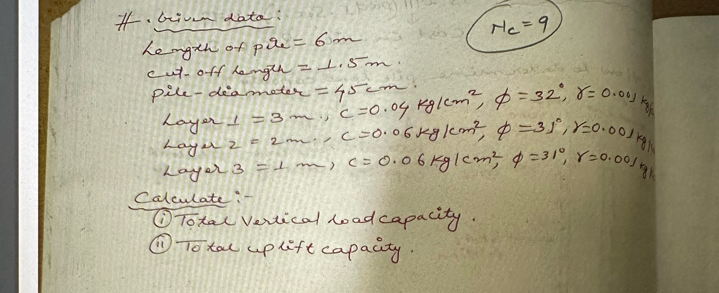 H . Given dato: { : L a y e r 3 = 1 m c = 0 . 0 6