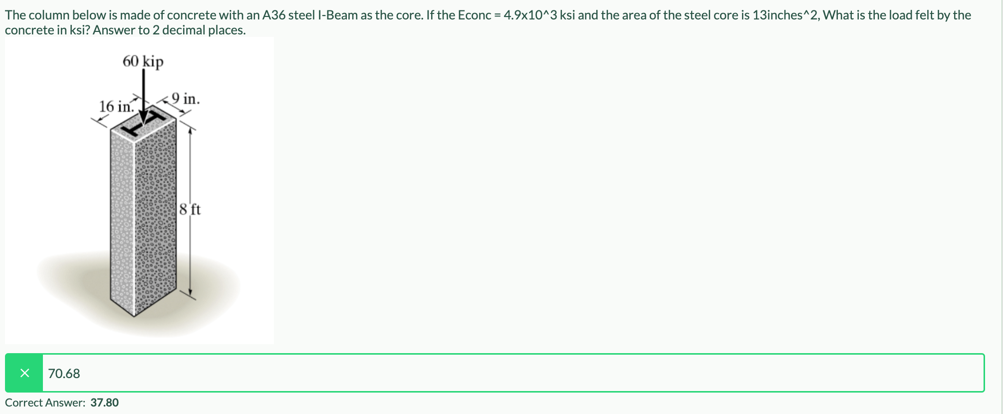 The column below is made of concrete with an A 3