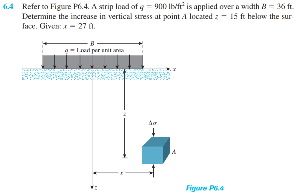 6 . 4 Refer to Figure P 6 . 4 . A strip load of q