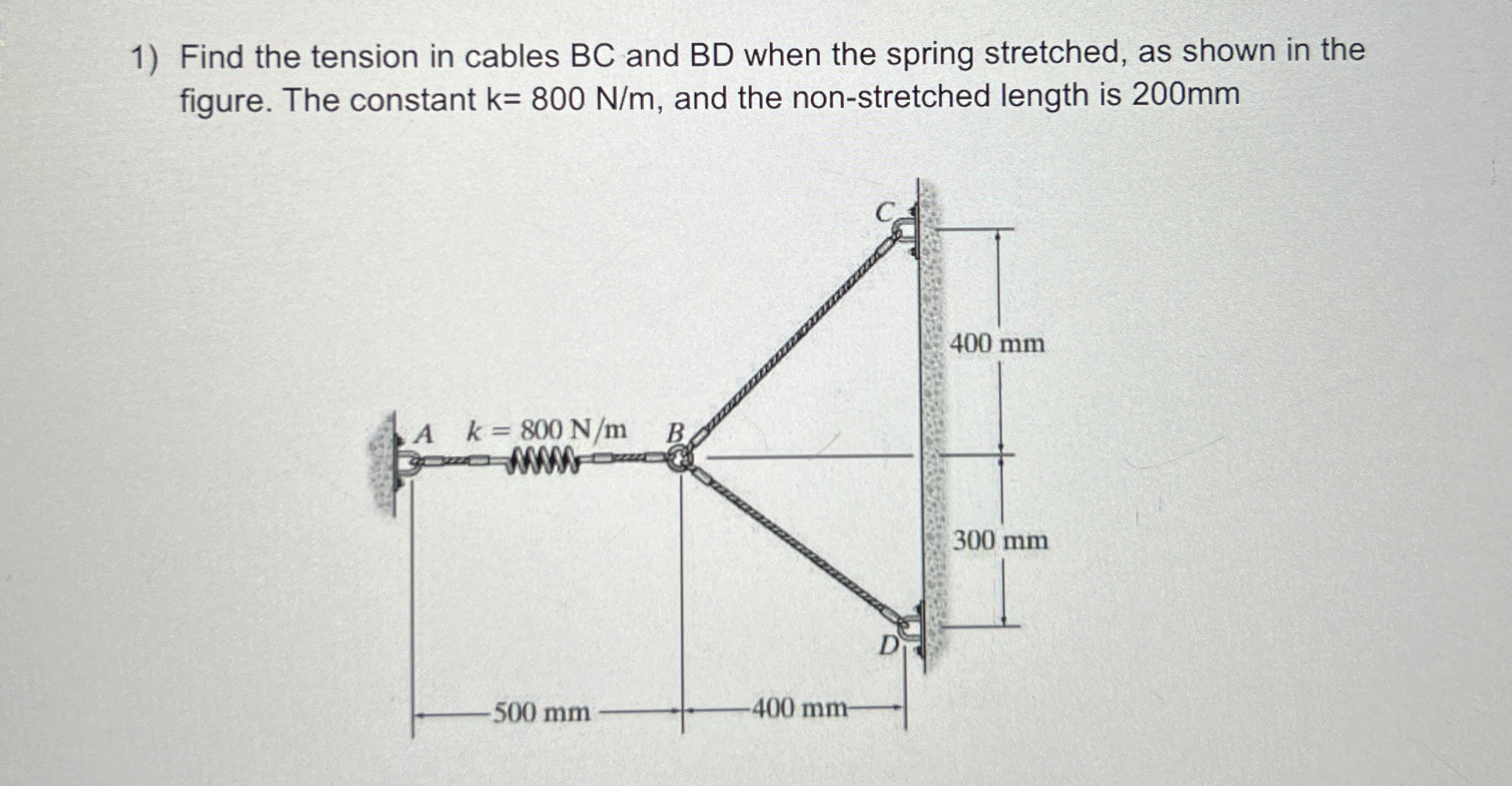 Find the tension in cables B C and B D when the