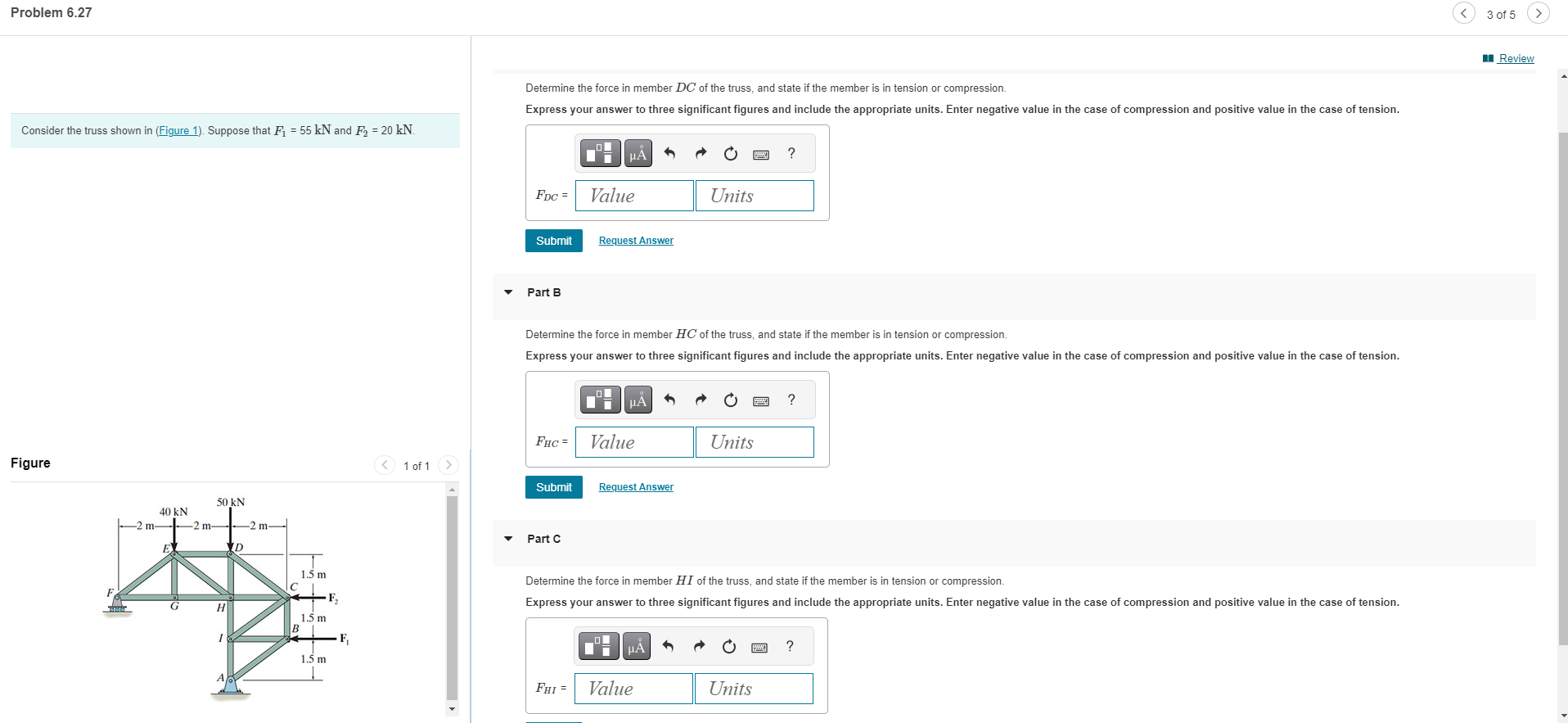 Determine the force in member D C of the truss,