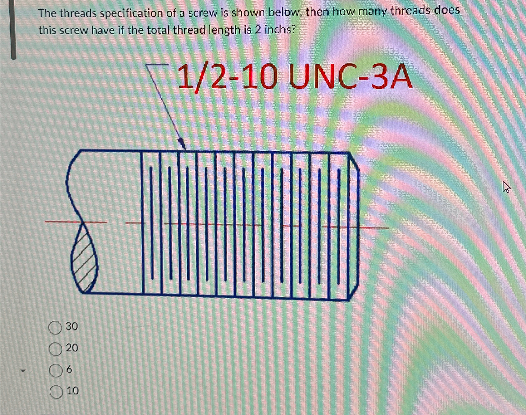 The threads specification of a screw is shown