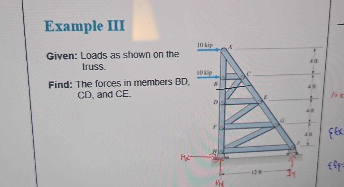 Example III Given: Loads as shown on the truss.