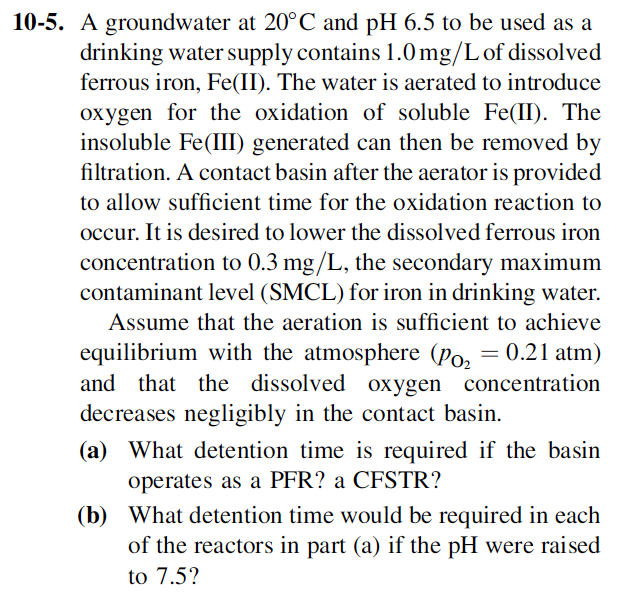 1 0 - 5 . A groundwater at 2 0 C and p H 6 . 5 to