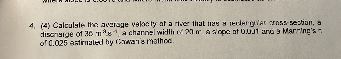 ( 4 ) Calculate the average velocity of a river