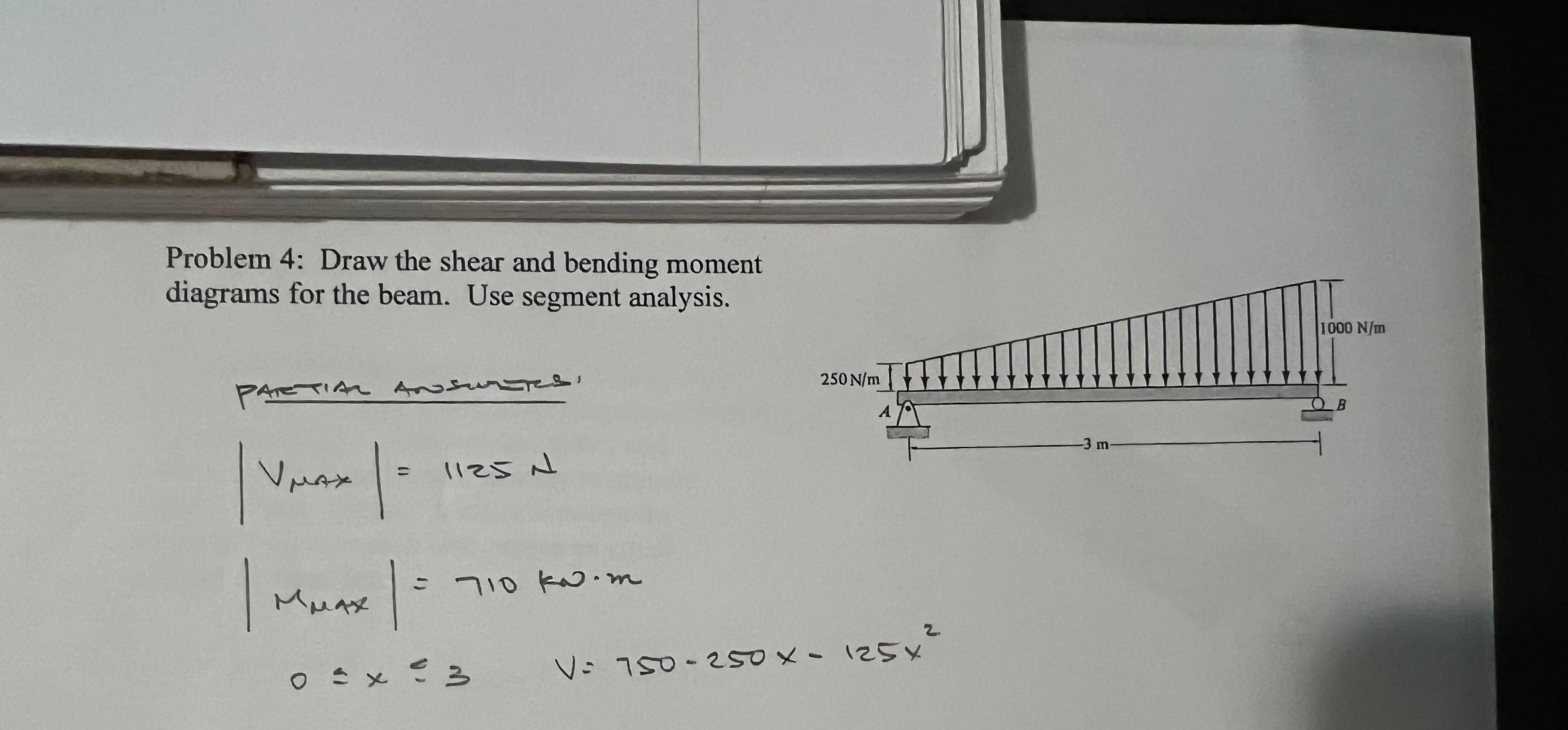 Problem 4 : Draw the shear and bending moment