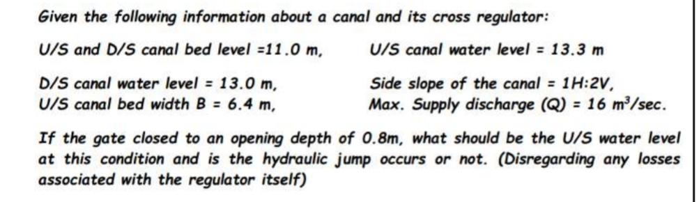 Given the following information about a canal and