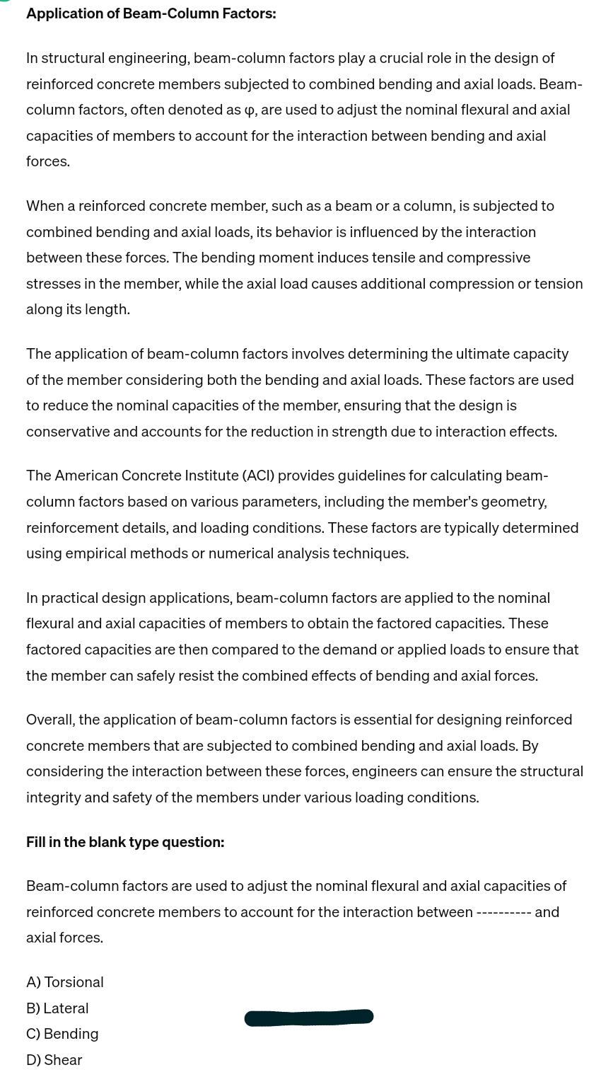 Application of Beam - Column Factors: In