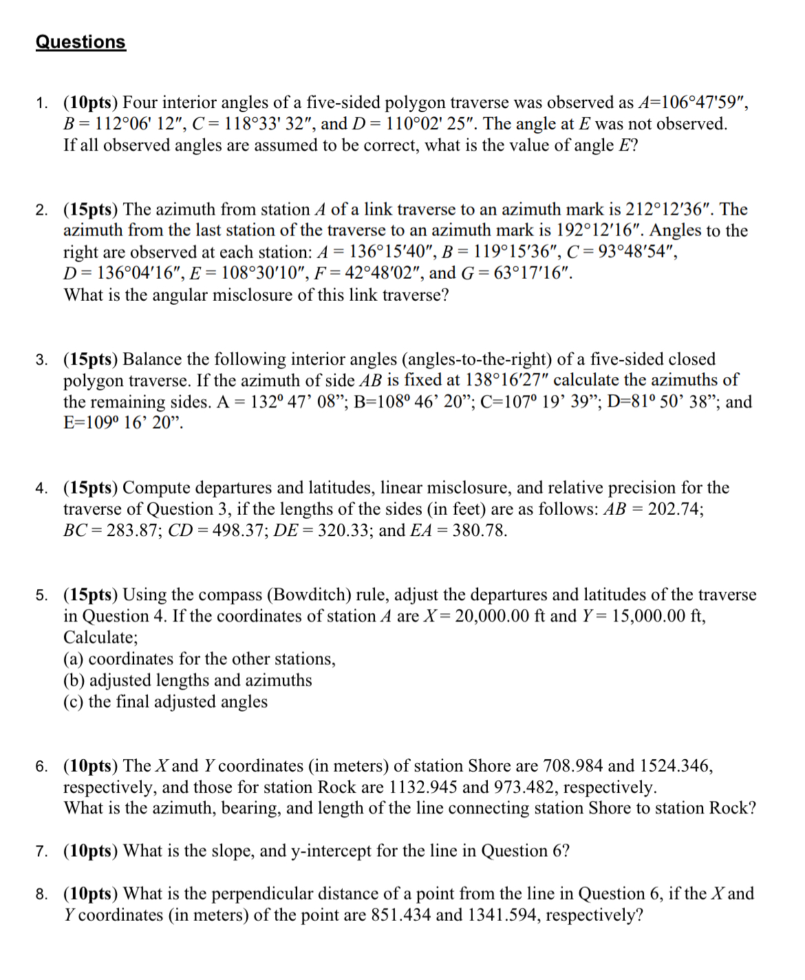 Questions ( 1 0 pts ) Four interior angles of a