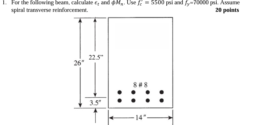 For the following beam, calculate l o n t and M n