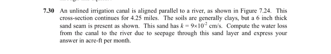 7 . 3 0 An unlined irrigation canal is aligned