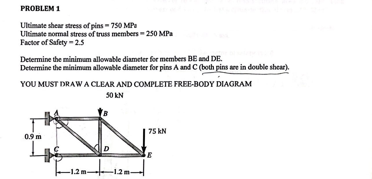 PROBLEM 1 Ultimate shear stress of pins = 7 5 0