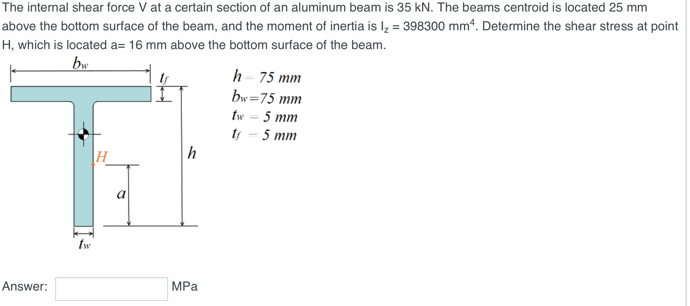 The internal shear force V at a certain section