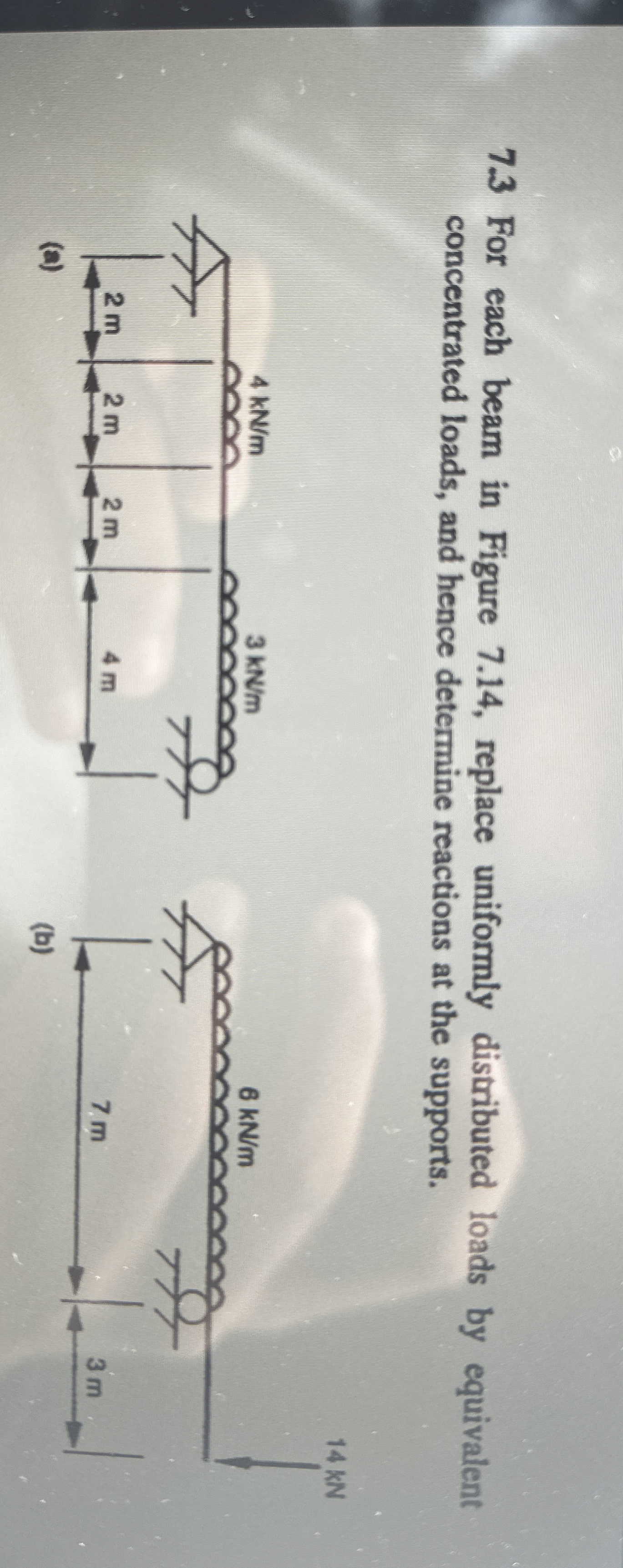 7 . 3 For each beam in Figure 7 . 1 4 , replace