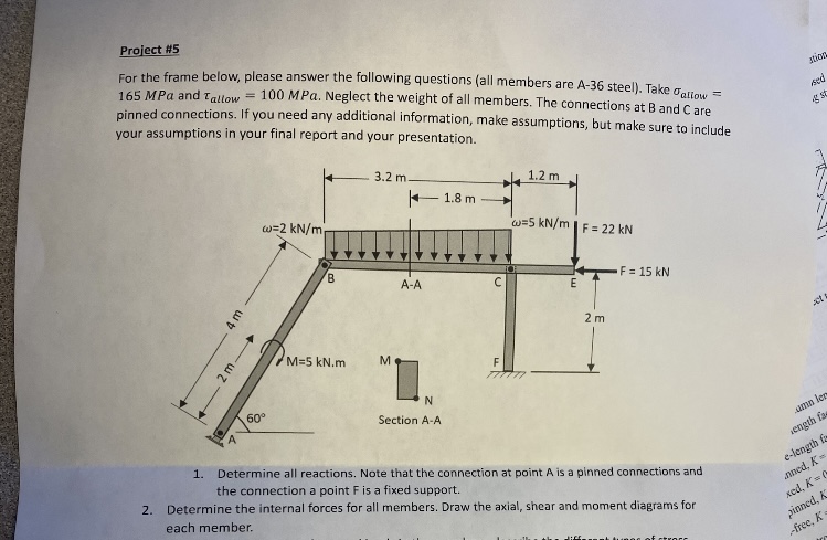 Project # 5 For the frame below, please answer
