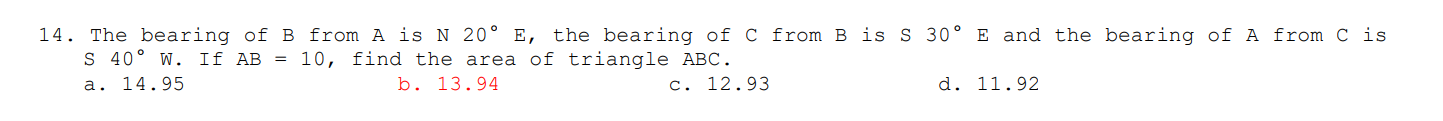 The bearing of B from A is N 2 0 E , the bearing
