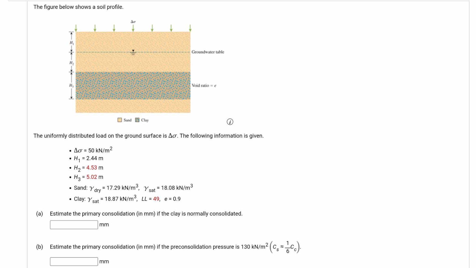 The figure below shows a soil profile. The