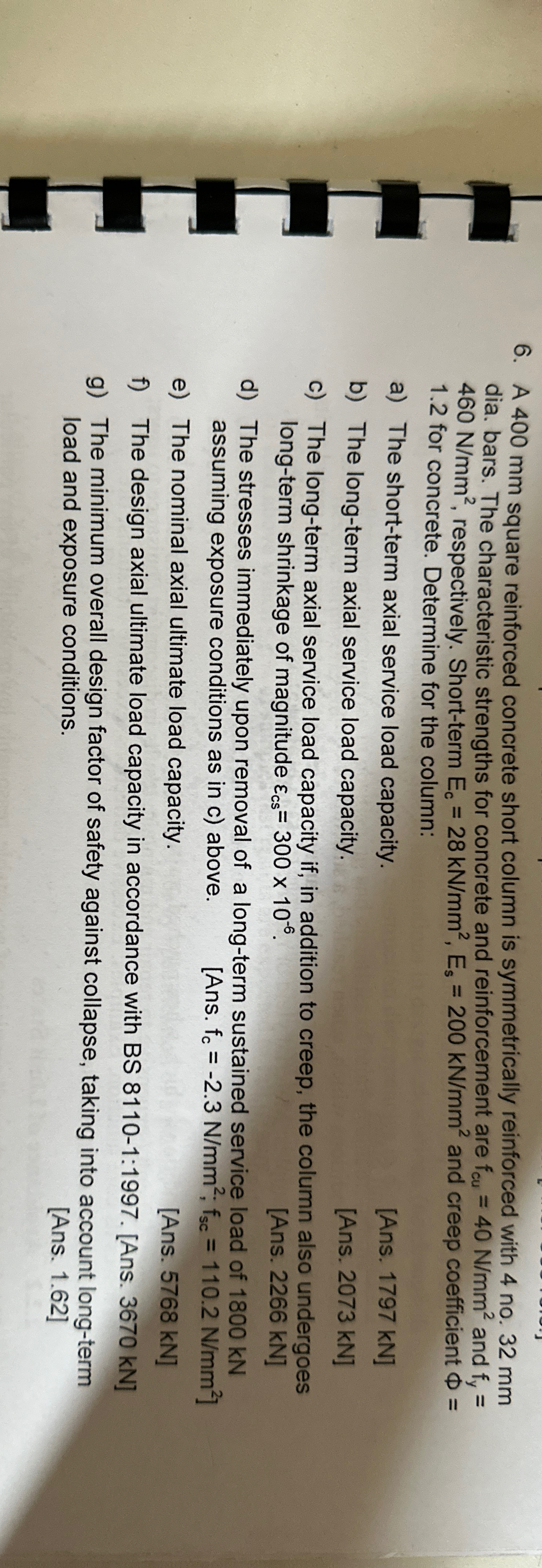 A 4 0 0 m m square reinforced concrete short